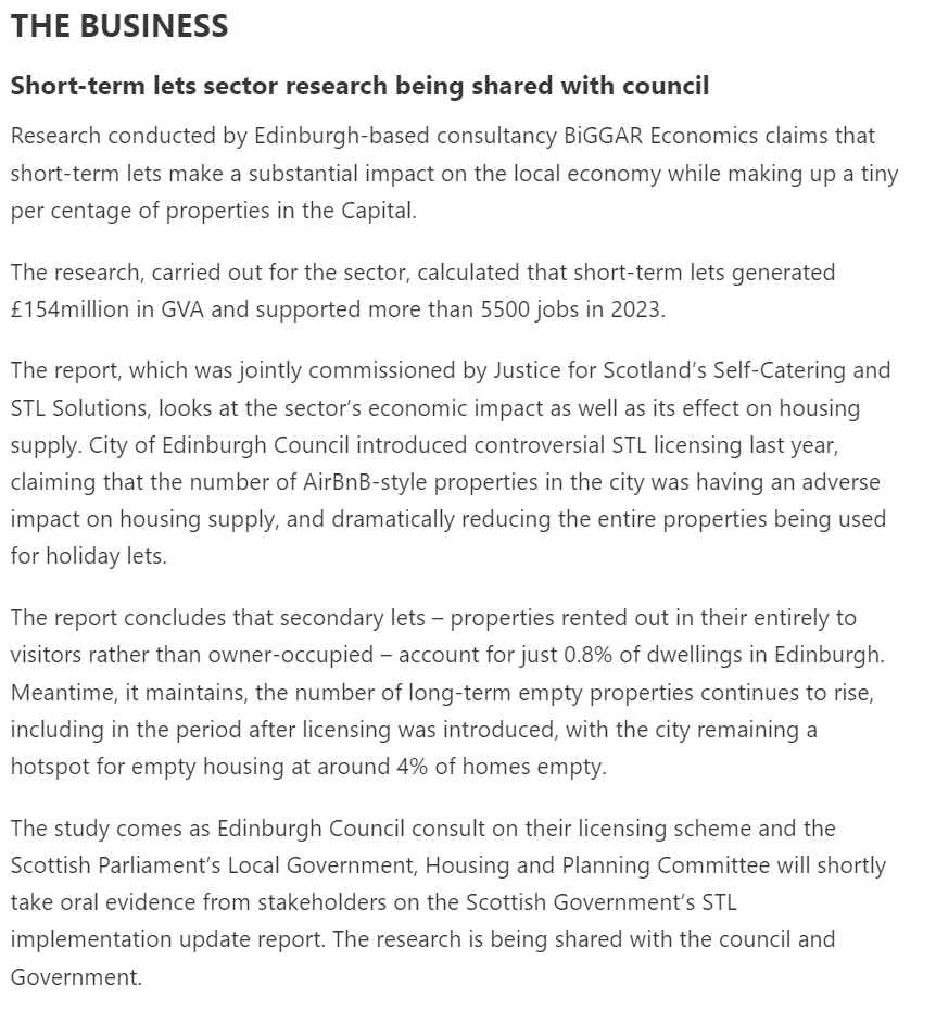 The self-catering sector needs to see tangible steps from the <a href="/scotgov/">Scottish Government</a> to ameliorate the most damaging elements of the @thesnp botched STL licensing law. The Biggar Economics report highlights the critical need to do this... save jobs and help the local economy.

<a href="/_KateForbes/">Kate Forbes MSP</a>