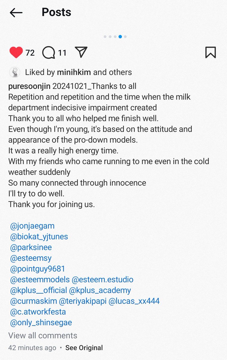 adieha's tweet photo. 241021 puresoonjin Instagram

"Thanks to all" + tagged @/lucas_xx444
🙏 💖

https://t.co/z4fH8YlsPK

#LUCAS x #SoonJeans x C.atWorkFesta https://t.co/d0OOQIcHEu