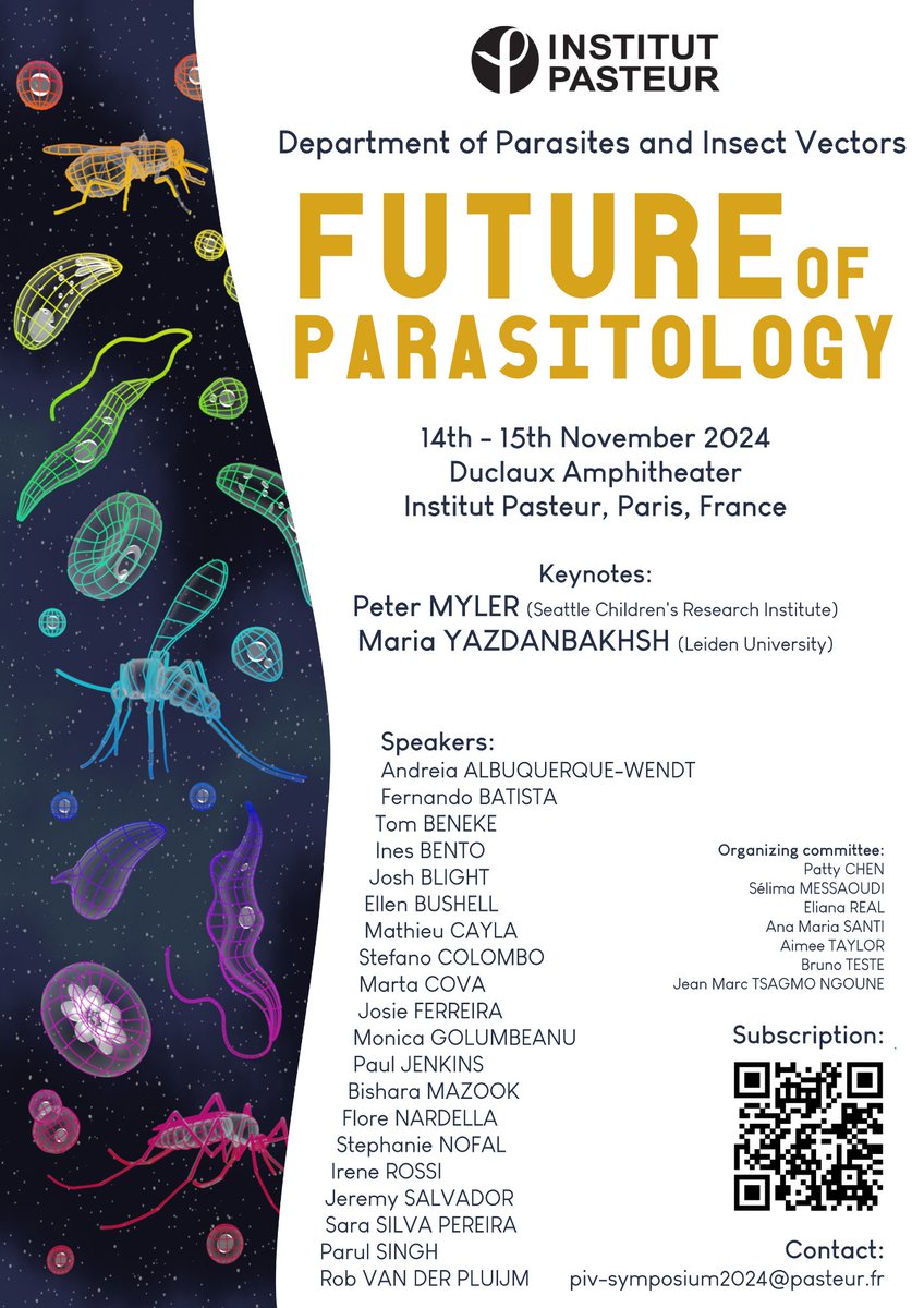 Bastin Lab (@bastinlab_paris) on Twitter photo Come and join us for the exciting Future of Parasitology symposium <a href="/PIV_IP/">Department of Parasites and Insect Vectors</a> <a href="/institutpasteur/">Institut Pasteur, since 1887</a> with keynote lectures by Maria Yazdanbakhsh <a href="/LUMC_Leiden/">LUMC Leiden</a> and Peter Myler <a href="/seattlechildren/">Seattle Children's</a>, and plenty of young scientists! Free registration! #parasitology
eventbrite.fr/e/future-of-pa… Come and join us for the exciting Future of Parasitology symposium <a href="/PIV_IP/">Department of Parasites and Insect Vectors</a> <a href="/institutpasteur/">Institut Pasteur, since 1887</a> with keynote lectures by Maria Yazdanbakhsh <a href="/LUMC_Leiden/">LUMC Leiden</a> and Peter Myler <a href="/seattlechildren/">Seattle Children's</a>, and plenty of young scientists! Free registration! #parasitology
eventbrite.fr/e/future-of-pa…