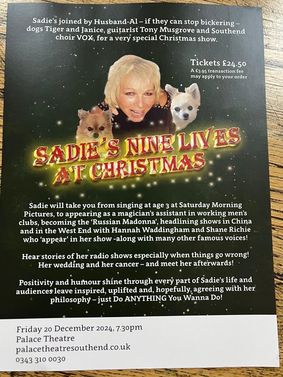 Here’s a little about my show ⁦<a href="/SouthendTheatre/">Southend Theatres</a>⁩ Palace theatre. With ⁦<a href="/SOUTHENDVOX/">Southend Vox</a>⁩   - Tiger &amp; Janice will be appearing … and will STEAL the show!! You can meet them instead of me! 😂