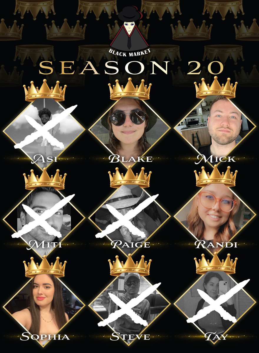 blackmarketnow's tweet image. The finale of Black Market 20: All Winners 👑 starts TONIGHT at 9:30 pm EST!

Who will be the next to earn the title of double winner, @BlakeTyler3rd 🐼, @mickj127 🌹, @just_randiii 🐝, or @bb_donato 👩‍❤️‍💋‍👩?

Join us live at twitch.tv/blackmarketorg to find out!

#BlackMarket