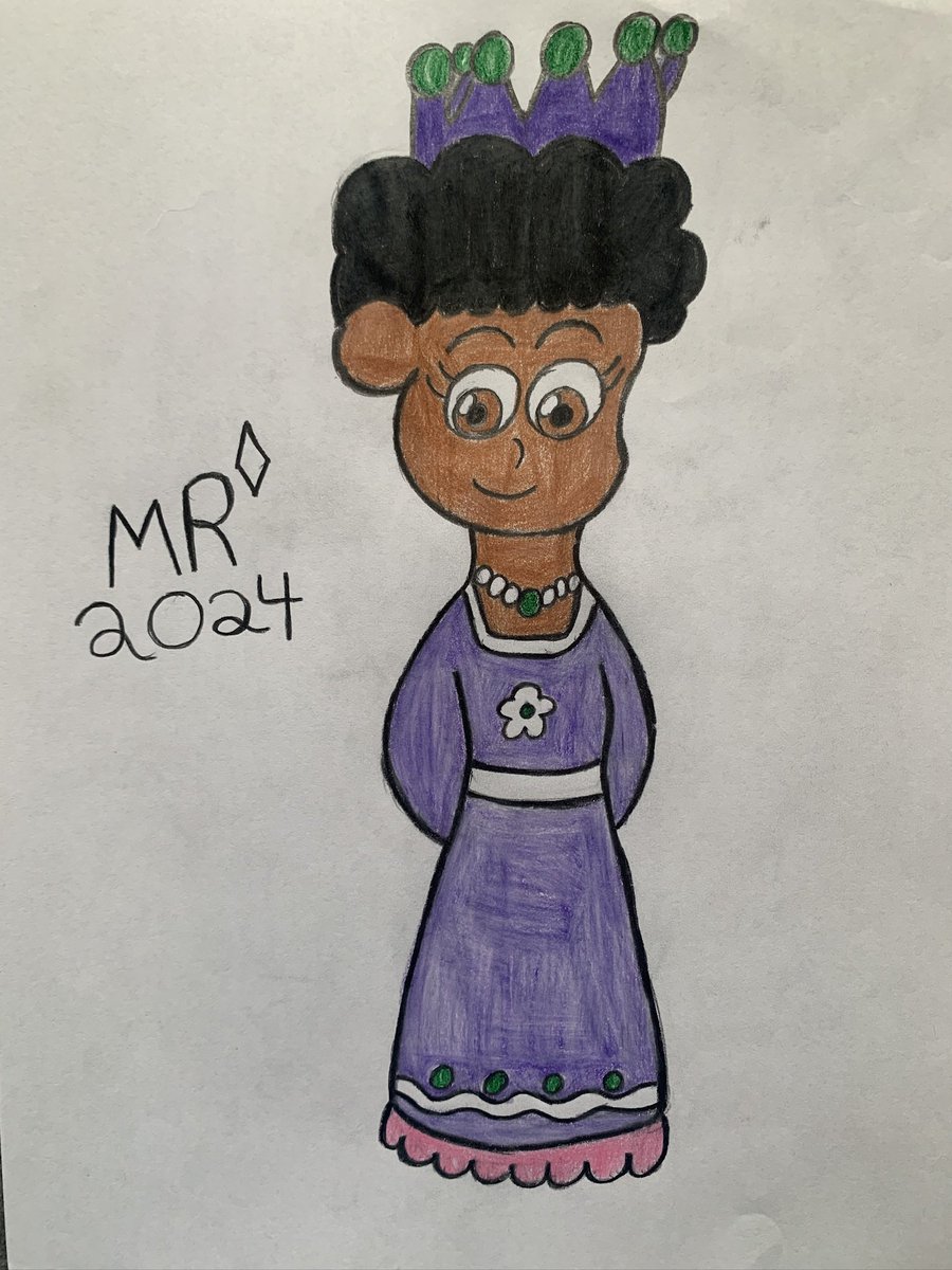 Matthew54105904's tweet photo. Another fun sketch I’ve created was now I have Regina dressed in Princess Pea’s outfit which I might dress her as Princess Presto one day 👩🏾‍🦱💜👑 #originalcharacter #PrincessPea #SuperWhy #traditionalart https://t.co/niYne2Lcvo