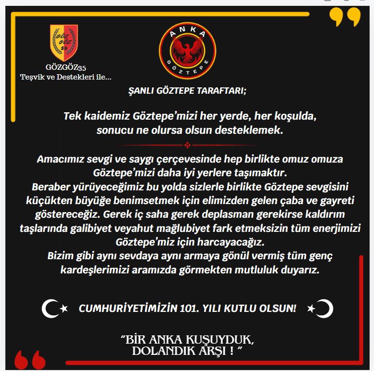 vlktpc's tweet image. Hayırlı uğurlu olsun, Tüm gençlerimizin Gönlünden Göztepe Sevgisini eksik etmesin #göztepe #ANKA