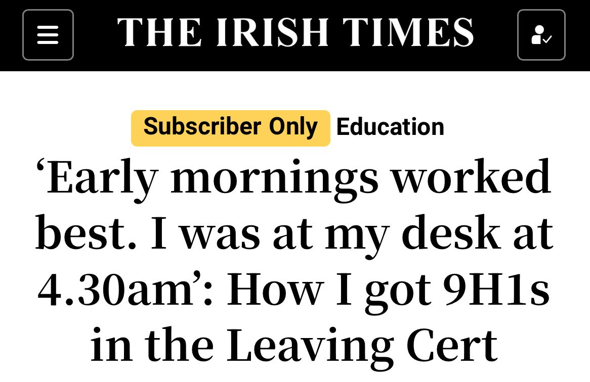Driscollodaniel's tweet image. This is obviously a big accomplishment. But - articles like this do *nothing* to help students who are already anxious over the points race. Promotion of unrealistic, and arguably even unhealthy practices.
#edchatie #LeavingCert
