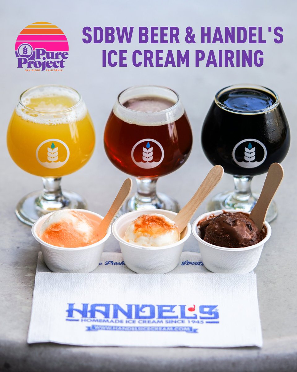 purebrewing's tweet image. 🍻🍨 ANOTHER SD BEER WEEK, ANOTHER DESSERT PAIRING! 🍨🍻

Join us for our first-ever beer and ice cream pairing with our sweet friends at @handelsicecream! 
⁠
Reserve your pairing and pick your taproom! 🍻🍦 shop.purebrewing.org/products/sdbw-…

#SDBeerWeek #PureProject #HandelsIceCream