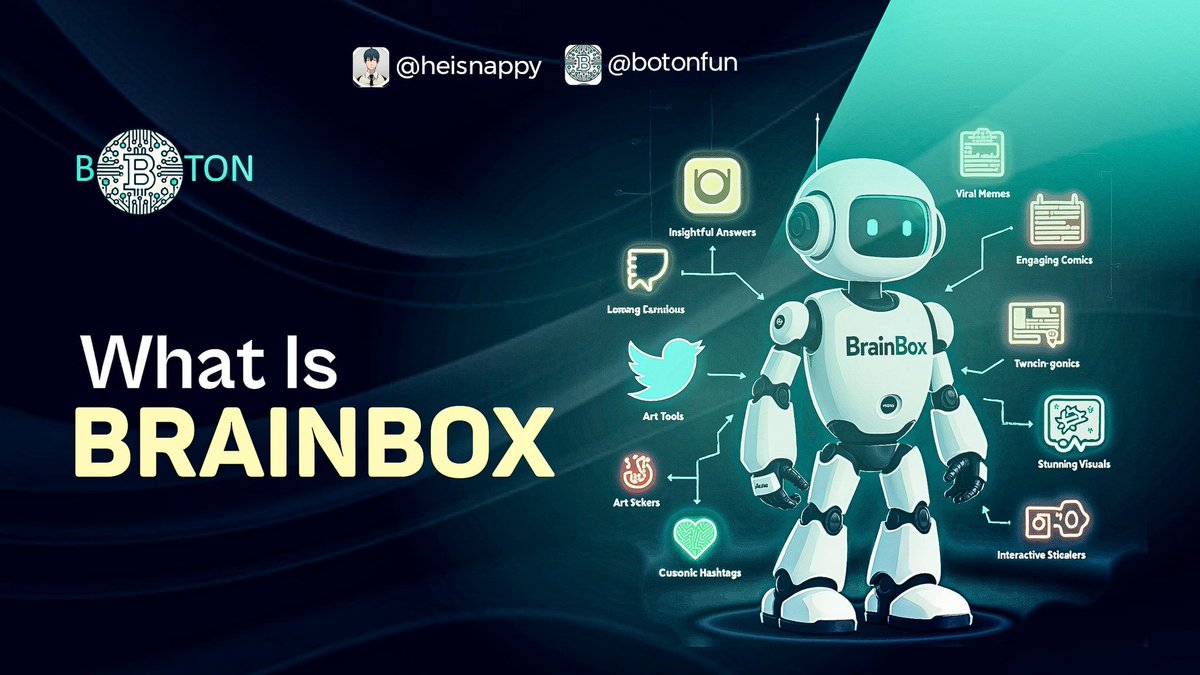 heisnappy's tweet photo. โ What is BrainBox:
BrainBox is BOTON's powerful, all-in-one AI bot designed to elevate and monetize social media for crypto communities.
Built as a robust utility, BrainBox integrates AI-driven tools into a single platform...
#BOTONTHREADCONTEST https://t.co/i1IRRD6LqL