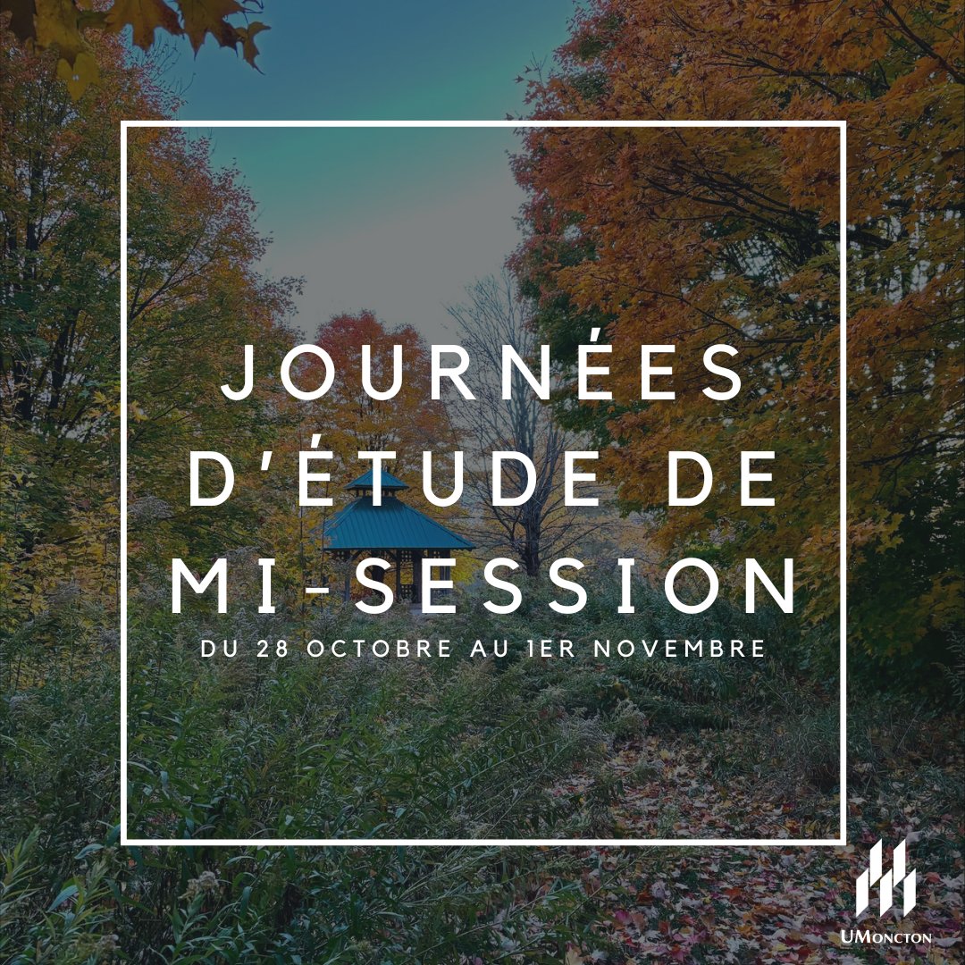 Nous vous rappelons que les journées d'étude de mi-session ont lieu du 28 octobre au 1er novembre ! 🍂

Bonne semaine d'étude !🍁