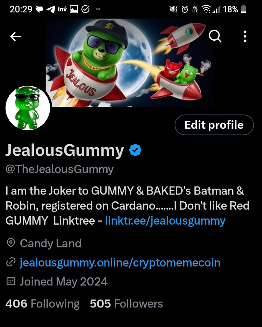 TheJealousGummy's tweet photo. 500 Followers Fam... #BeJEALOUS #WeJEALOUS #Cardano #MemeCoin #CardanoFeed #CardanoCommunity $JEALOUS $ADA https://t.co/VfIv69KCpT