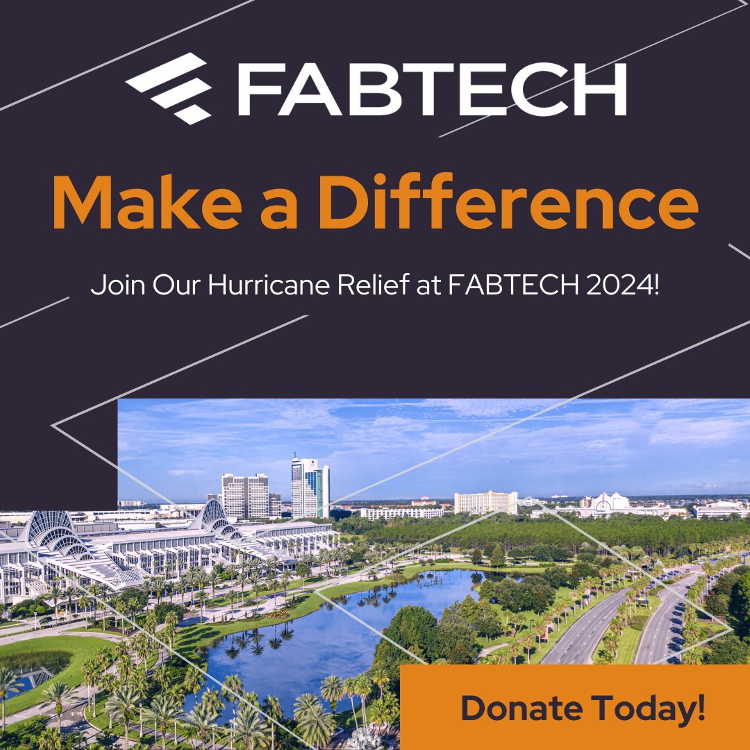 FabtechExpo's tweet image. Let’s show the power of the metal industry - Join us in making a meaningful impact!

Help here: 💸 bit.ly/3Ym56uP

#FABTECH2024 #metalforming #fabricating #welding #finishing #orlando