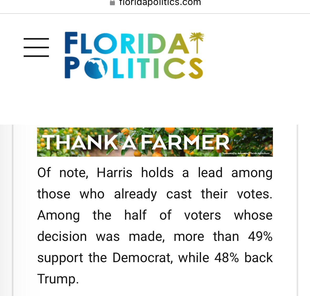 NikkiFried's tweet photo. Of the voters who have already voted, Kamala is up 1 point. ⁦@KamalaHarris⁩ #JustF**kingVote! https://t.co/ubXmJOLyVc