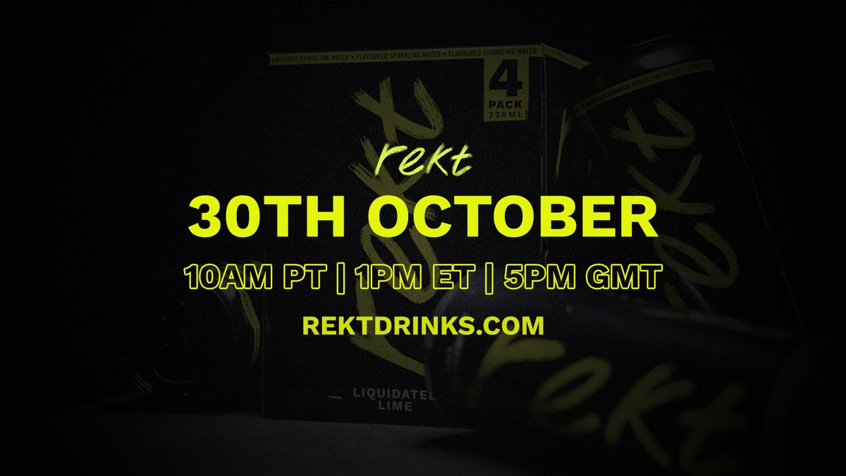 It's time to get rekt!

Rekt Drinks will launch on 30th October, exclusively on the Rekt Drinks website.

10AM PT | 1PM ET | 5PM GMT.

Payment options: Fiat | SOL | SOL USDC
