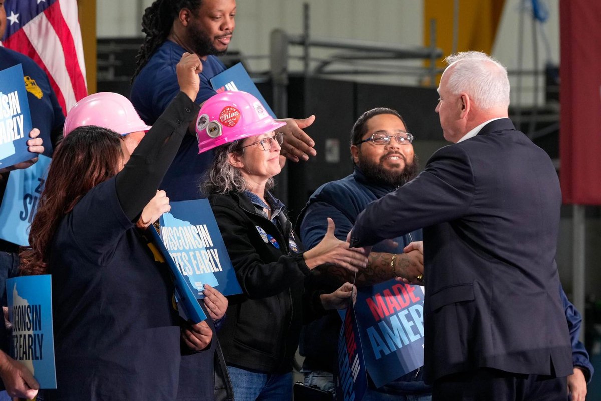 Tim_Walz's tweet photo. Kamala Harris and I have a plan to build American industrial strength, powered by American workers.

And I promise you: When we win this election, we’ll have your back. https://t.co/aqAO9b5pfq