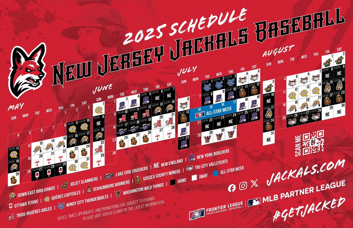 New Jersey Jackals (@jackalsbaseball) on Twitter photo The Jackals 2025 season begins May 9th against the Frontier League Champs Quebec Capitales at <a href="/HinchliffeStad/">Hinchliffe Stadium</a>
The full schedule is now released! Many new surprises on the way for 2025.
Get ticket info by calling (973) 746-7434 ext. 106. #trusttheprocess2025 #jackalsbaseball The Jackals 2025 season begins May 9th against the Frontier League Champs Quebec Capitales at <a href="/HinchliffeStad/">Hinchliffe Stadium</a>
The full schedule is now released! Many new surprises on the way for 2025.
Get ticket info by calling (973) 746-7434 ext. 106. #trusttheprocess2025 #jackalsbaseball