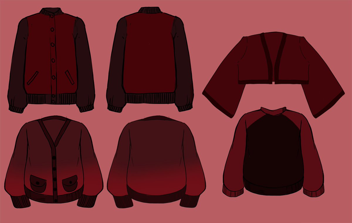 morningwitchy's tweet photo. going for a real dark romantic lean with these! the red/pink flowers and pale butterflies are gonna be really striking against the colors i think (pictured here: bomber jacket, front tie cardigan, knit cardigan, and sweatshirt) https://t.co/Rd33WiknQ3