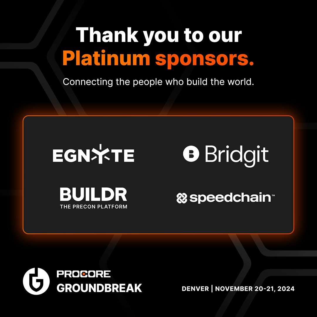 Procore Technologies (@procoretech) on Twitter photo Meet the businesses helping us connect new people, new ideas and new ways of thinking about the future of our industry: <a href="/Egnyte/">Egnyte</a>, <a href="/gobridgit/">Bridgit</a>, <a href="/buildrtech/">Buildr</a>, and Speedchain. Make sure to stop by their booths at #GBK24 to learn more. Meet the businesses helping us connect new people, new ideas and new ways of thinking about the future of our industry: <a href="/Egnyte/">Egnyte</a>, <a href="/gobridgit/">Bridgit</a>, <a href="/buildrtech/">Buildr</a>, and Speedchain. Make sure to stop by their booths at #GBK24 to learn more.