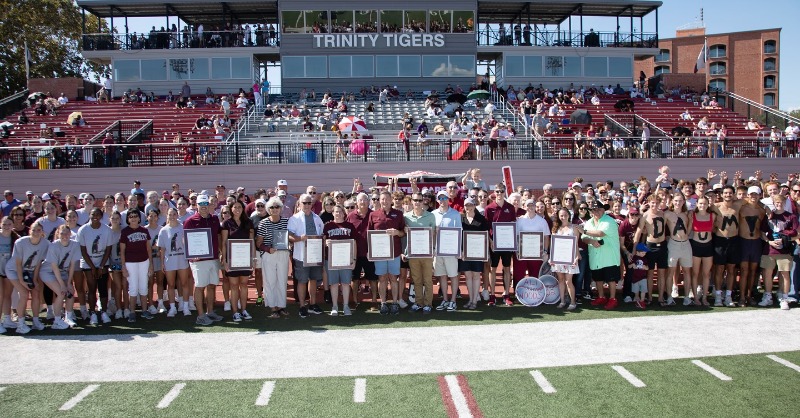 TrinityUAlumni's tweet photo. Congratulations to the 2024 @TrinityUTigers Hall of Fame inductees! The class was officially inducted at a ceremony during halftime of the football game on Saturday, October 26. #TigerPride #TUAlumniWeekend