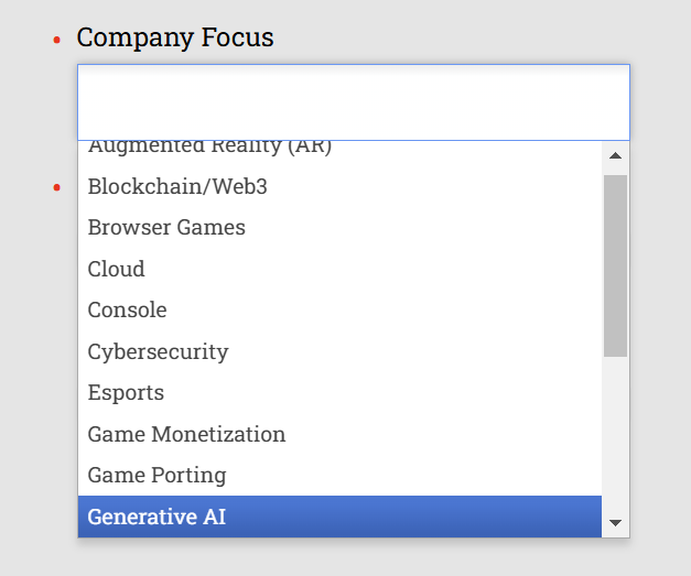 GDC signup form: You can only focus on Generative AI and no other types of AI.
