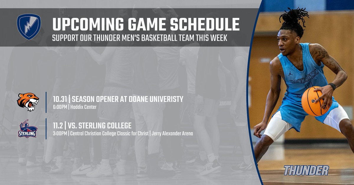 ITS GAME WEEK!

We travel to Crete, NE for a Halloween match-up with Doane before heading to the Central Christian College Classic for Christ on Saturday to take on Sterling! ⛈️🏀

#RollThunder