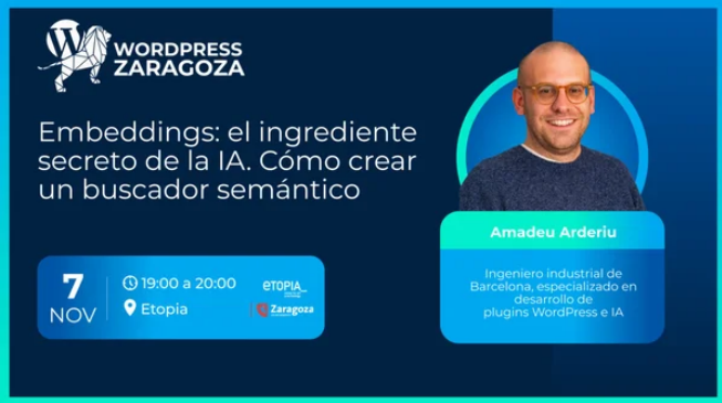 Hey! estamos súper contentos porque la próxima meetup va a ser la bomba! Contaremos con <a href="/AmadeuArderiu/">Amadeu Arderiu</a>  que nos explicará el ingrediente secreto de la IA: los embeddings o cómo crear un buscador semántico! Guauu nivelazooo! goo.su/fGAz
