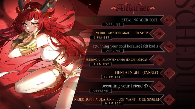 THIS WEEK'S SCHEDULE! (OCT 28 - NOV 3) ✨⚔️
?: LunifuraArt https://t.co/6h2CzczyuM
