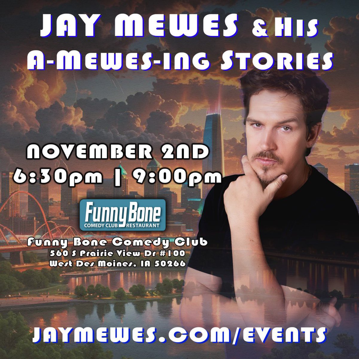 JayMewes's tweet image. Des Moines! Come see me this weekend November 2nd at the @Funnybonewdm! 2 showtimes of my A-Mewes-ing Stories ;) Get your Tickets Now 👉 bit.ly/4eVOz6K 🎟 

#jaymewes #amewesingstories #desmoines #jayandsilentbob