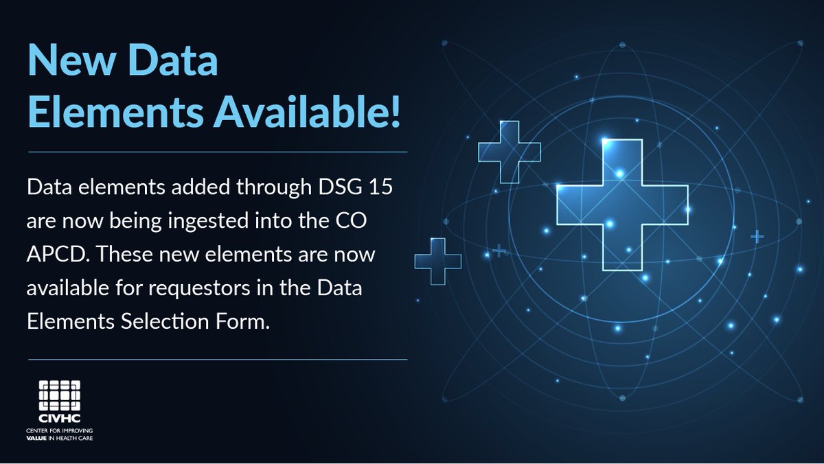 New data elements added under Data Submission Guide 15, including vision data, are now being ingested into the CO APCD! Learn about what's newly available to data requestors: civhc.org/wp-content/upl…