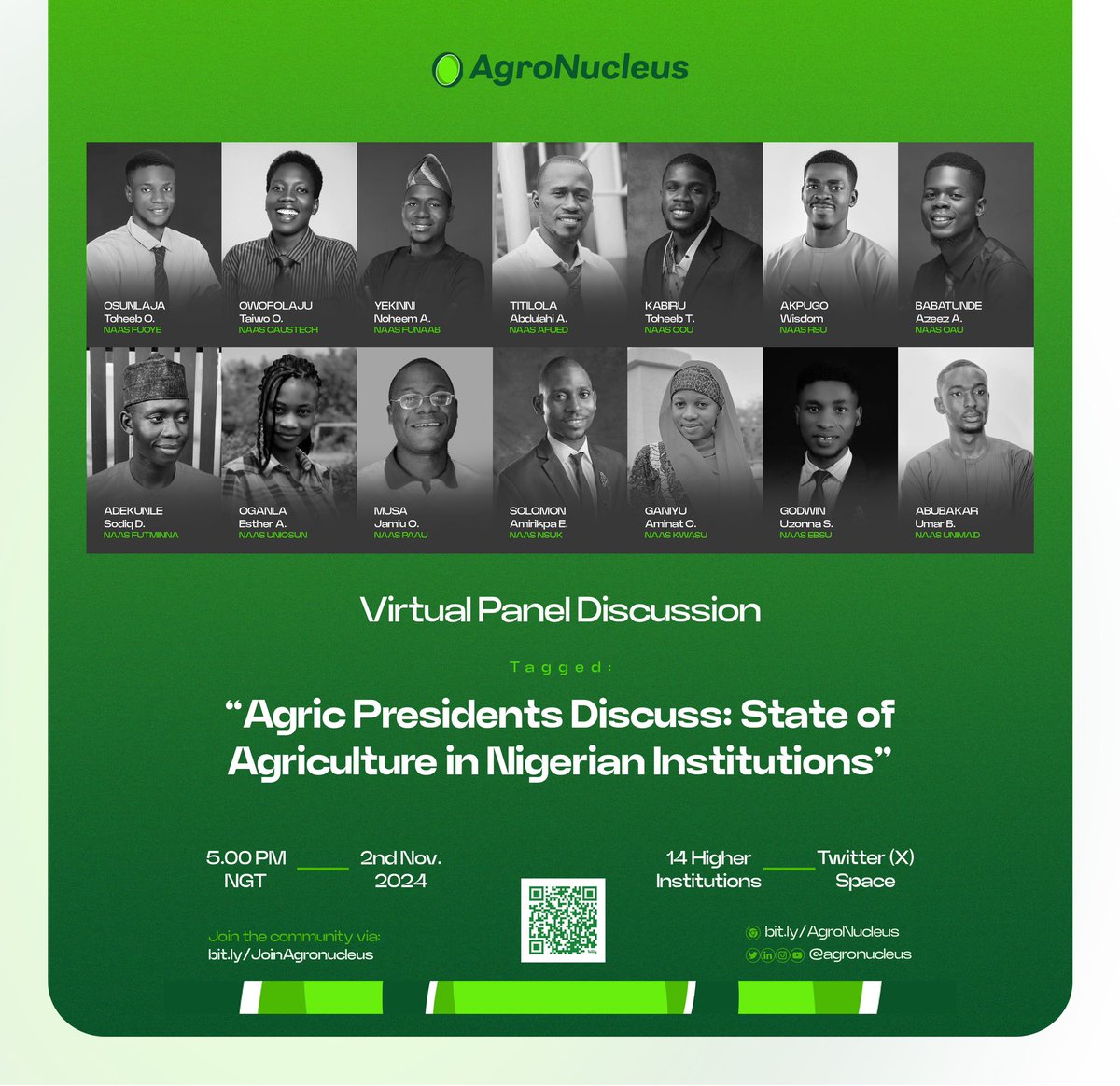 AgroNucleus's tweet photo. Join Agricultural Presidents from various higher institutions across Nigeria to discuss the state of agriculture, challenges, successes, and future innovations.
2nd November, 2024
5 PM
X (formerly Twitter) space
To be a part, click the link below
https://t.co/pVaay2If3Q https://t.co/mRdrRCRgUs