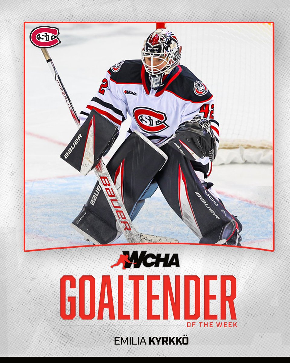 🏒𝗪𝗖𝗛𝗔 𝗚𝗼𝗮𝗹𝘁𝗲𝗻𝗱𝗲𝗿 𝗼𝗳 𝘁𝗵𝗲 𝗪𝗲𝗲𝗸🏒

<a href="/SCSUHuskies_WHK/">St. Cloud State Women’s Hockey</a>'s Emilia Kyrkkö claims her 2⃣nd Goaltender of the Week honor of the season! 👏

🗞️ wcha.com/news/2024/10/2…