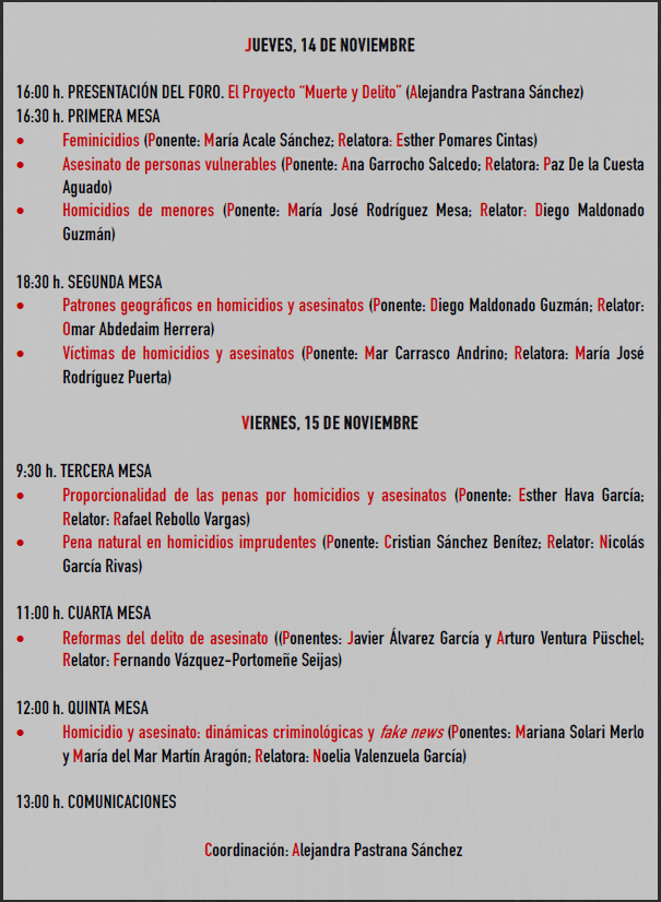 IAIC_Cadiz's tweet image. 🎉📅 ¡El 14 y 15 de noviembre se celebrará el II Foro del Proyecto Muerte y Delito! 🔍⚖️ Asesinatos y homicidios cometidos y enjuiciados en España, con la participación de numerosos investigadores del Instituto 🧑‍🔬👩‍🔬. ¡No os lo perdáis! 🙌✨ #ForoMuerteyDelito #Investigación