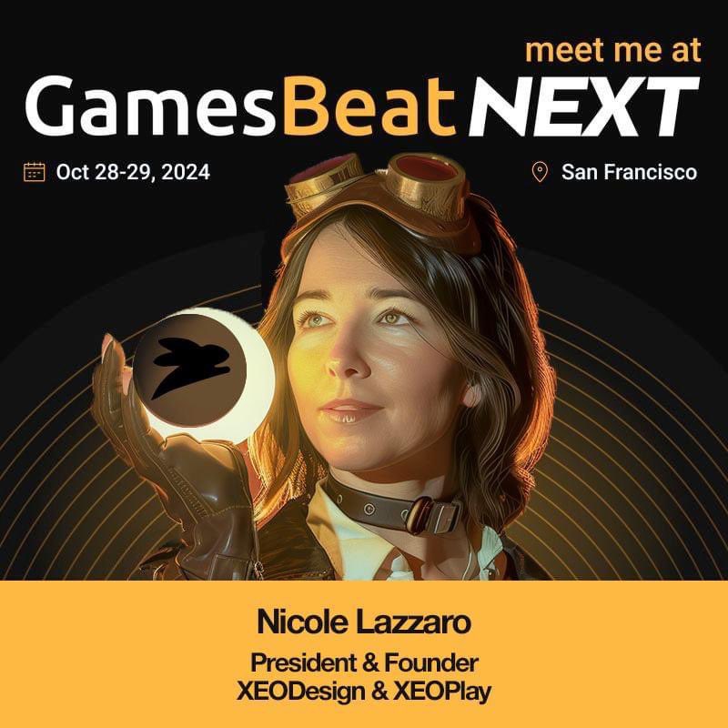 Nicole Lazzaro 🦋bsky @nicolelazzaro 🦋 (@nicolelazzaro) on Twitter photo Who am I going to see discussing the future today Monday at GamesBeat Next? Thank you Gina Joseph, <a href="/deantak/">Dean Takahashi</a> , and Team #GamesBeat for organizing such an exciting and SOLD OUT event! ✨🐰✨
#GamesBeatNext #GBN24 #GameDesign #FutureOfGaming #FollowTheWhiteRabbit Who am I going to see discussing the future today Monday at GamesBeat Next? Thank you Gina Joseph, <a href="/deantak/">Dean Takahashi</a> , and Team #GamesBeat for organizing such an exciting and SOLD OUT event! ✨🐰✨
#GamesBeatNext #GBN24 #GameDesign #FutureOfGaming #FollowTheWhiteRabbit