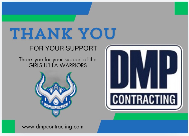 FemaleMinor's tweet image. DMP Contracting- not only do they build homes but they help build our community!  Thank you from all the players and family's of our Girls GU11A team. We appreciate your support.