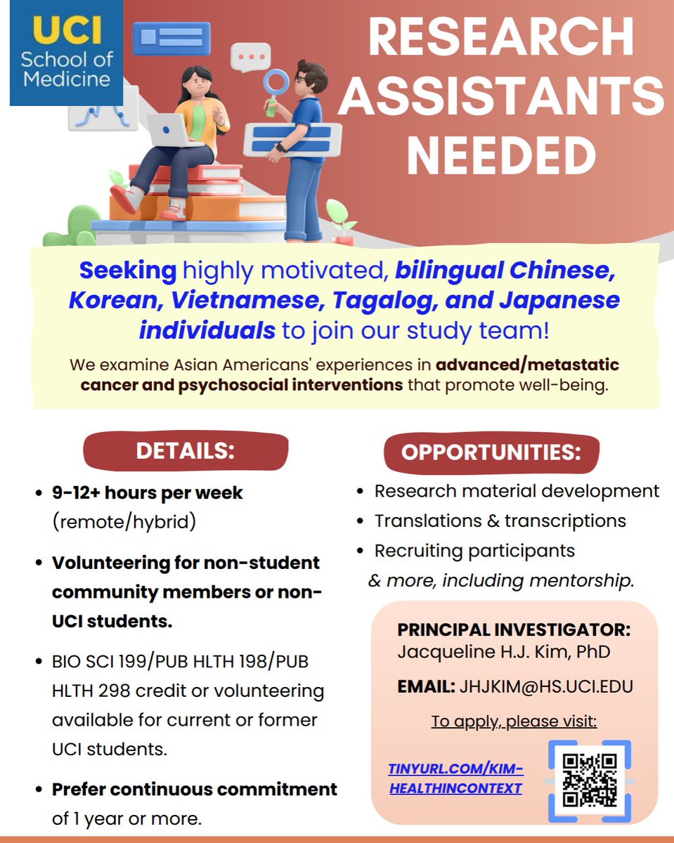 CSULB_BioChem's tweet image. Interested students can review the flyer for details and apply at the link listed on the flyer (or link in our bio).

Any questions:
Senior Research Assistant Don Le at donl3@healthuci.onmicrosoft.com
Principal Investigator Jacqueline H. J. Kim, PhD at jhjkim@hs.uci.edu