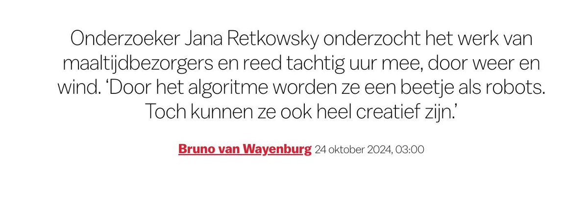 aaronmirck's tweet photo. Het probleem is niet dat robots steeds meer op ons gaan lijken. Het probleem is dat de mens steeds meer op robots lijkt. Zoals maaltijdbezorgers, die groeten niet meer, grissen het eten van de toonbank als het eenmaal klaar is en gaan er meteen vandoor, ontdekte een onderzoeker. https://t.co/IsxSun6itN