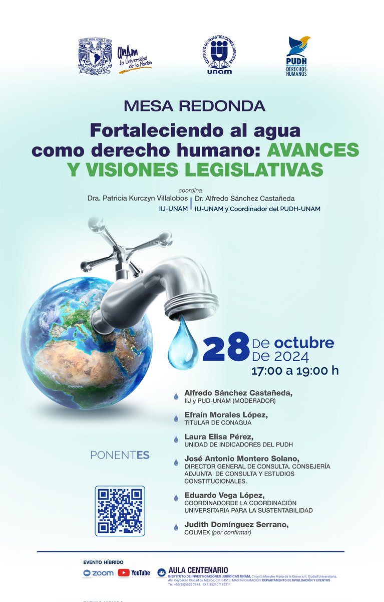 LauraElisaP's tweet photo. El @PUDHUNAM y el @IIJUNAM organizan la mesa redonda "Fortaleciendo al agua como derecho humano". Te invitamos hoy a las 17:00 hrs ⬇️ https://t.co/vJEC79jS5v