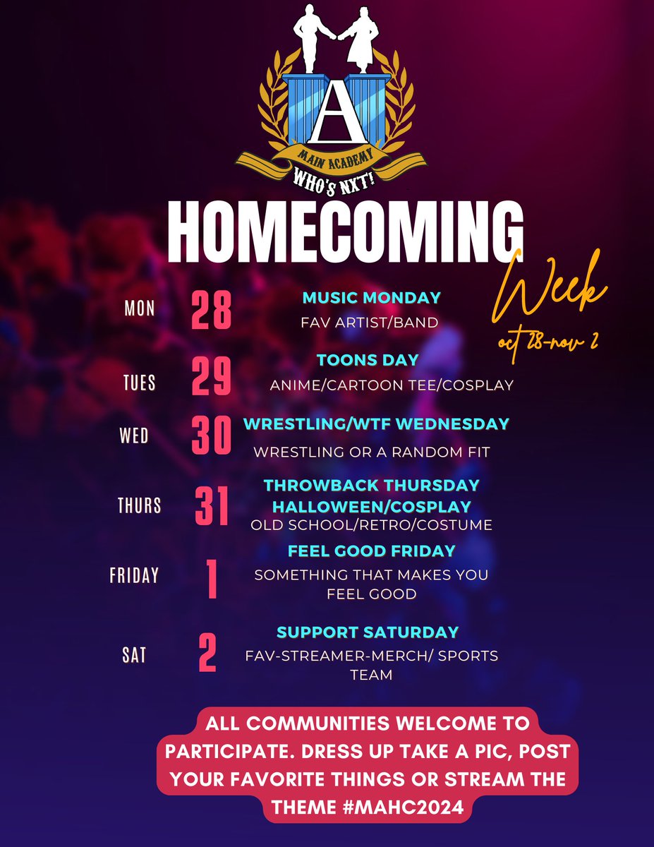 BluSatire's tweet photo. Homecoming starts today! And its Music Monday! Let me know who are your favorite artist, albums, What are you listening to right now? What's your Hot take?  gpt a music related stream happening today? Let us know! #MAHC24 https://t.co/a3RlwGS9XT