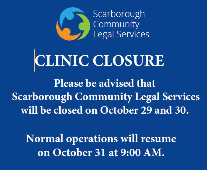 📢 CLINIC CLOSURE NOTICE

If you're a NEW CLIENT, please call 416-438-7182 and leave a voicemail.
If you're an EXISTING CLIENT, please call 416-438-7206 and leave a voicemail.
Thank you for your understanding and patience!
#ClinicClosure #ScarboroughLegalServices