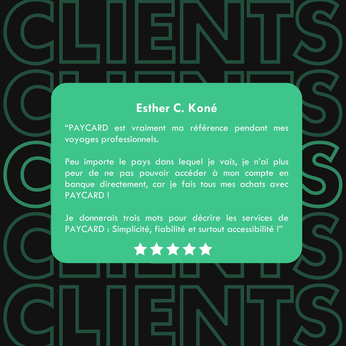 mapaycard's tweet photo. Ce que disent nos clients ✔️
Faites comme Esther et rejoignez la famille PayCard dès aujourd’hui ❗️
Merci pour la confiance 📌
PayCard, toujours plus ➕️
#MaPayCard #PayCard #CartesVISA #Paiements #Conakry #FinTech #Guinée https://t.co/Fv2b3pdyjt
