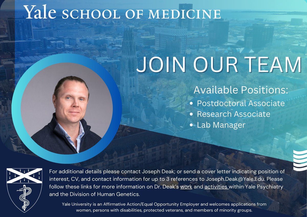 Joseph D. Deak, PhD (@joseph_deak) on Twitter photo Join us at Yale!
I’m currently looking to recruit for multiple positions here at <a href="/YalePsych/">Yale Psychiatry</a> including postdoctoral associates, research associates, and a lab manager. Join us at Yale!
I’m currently looking to recruit for multiple positions here at <a href="/YalePsych/">Yale Psychiatry</a> including postdoctoral associates, research associates, and a lab manager.