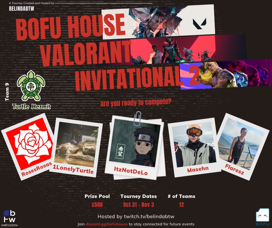 belindabtw's tweet photo. Introducing Turtle Hermit, another team competing in the Bofu House Valorant Invitational 2 this week! 

@1LonelyTurtle1 @Itz_NotDelo @Flareszlol https://t.co/K4Tyfxv5P4