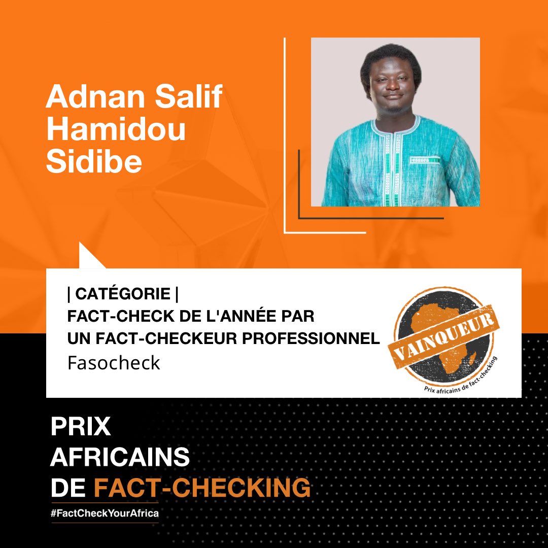 Honoré d'avoir reçu le prix « vérificateur de faits professionnel en Afrique » au #africafactssummit2024 ! Ce prix représente l'excellence dans la vérification des faits en Afrique. Continuons à renforcer notre approche pour préserver l'intégrité de l'information.
#Sahel #Burkina