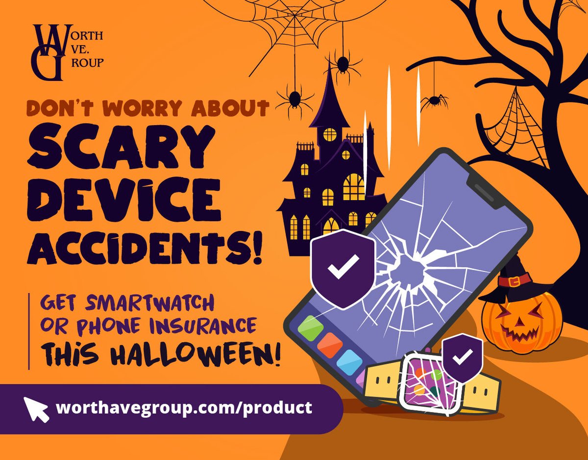 worthavegroup's tweet image. 🎃 Don’t let costly device accidents sneak up on you this #Halloween! Stay protected with accidental damage and theft coverage! 👉bit.ly/3ElgN8V
#phoneprotection #smartwatchprotection #deviceprotection