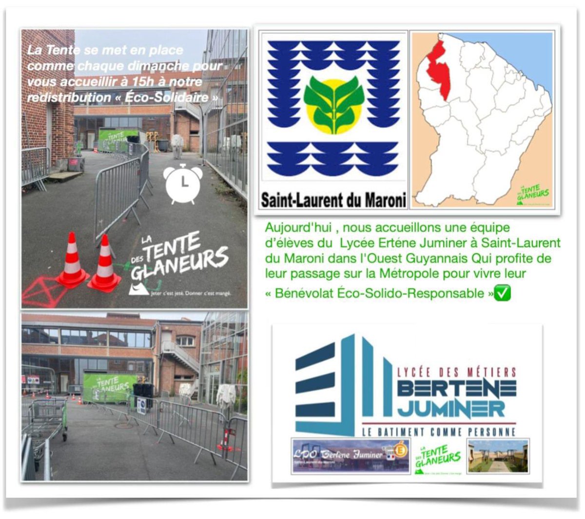 ✅ Il y a quelques mois , un échange en Visio était réalisé entre La Tente des Glaneurs et le lycée de Saint-Laurent du Maroni dans l'ouest de la Guyane .Ce dimanche nous accueillons un groupe d'élèves en immersion sous notre antenne Lilloise. 
#VieMaVie #LaTenteDesGlaneurs