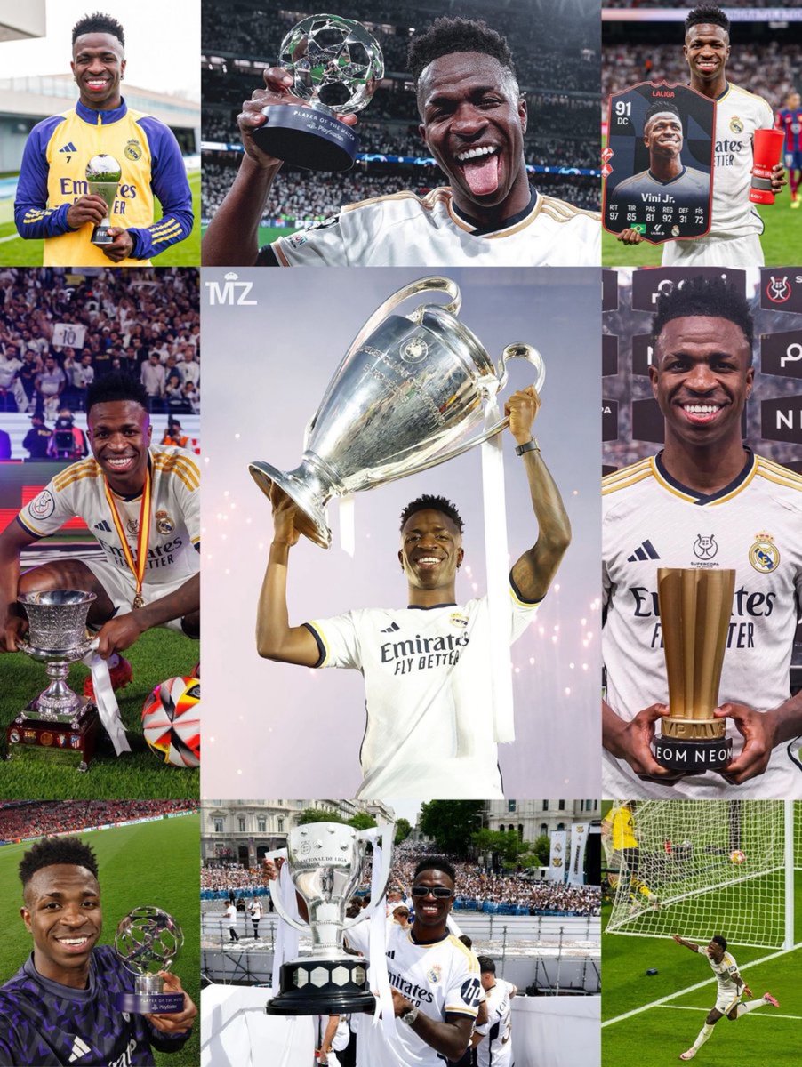 Viní Jr in 2023/24:

• 3791 minutes
• 26 goals
• 13 assists
• UEFA Champions League winner
• La Liga winner
• Supercopa winner
• UEFA Champions League POTS
• 4 goals in 2 finals
• Hattrick in Supercopa final
• Goal in UCL Final
• 7 G/A in UCL KO
• 12 MOTM
• 2 MOTM in