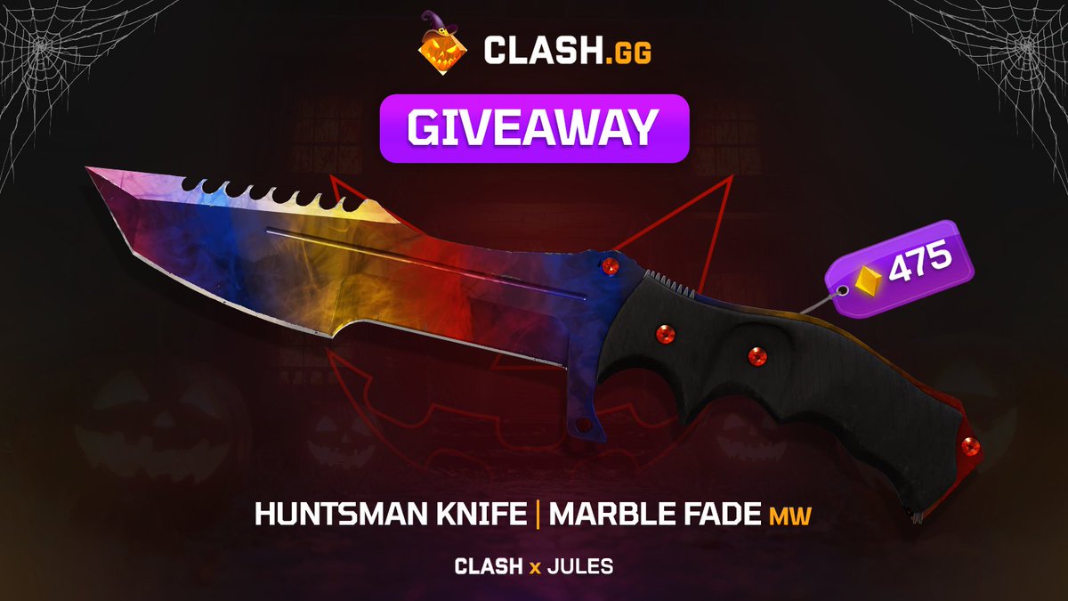 JulsyCS's tweet photo. 👻🔶Huntsman Knife | Marble Fade🔶👻

How to enter:
1️⃣Follow @clashdotgg @julsycs
2⃣ Like and Retweet
3⃣ Tag two friends
4⃣ Use Code "JULES" for daily free gems (optional)

⏲️Rolling in 7 days
Good luck everyone 🎃🎃🎃 https://t.co/yOQRZWcz74