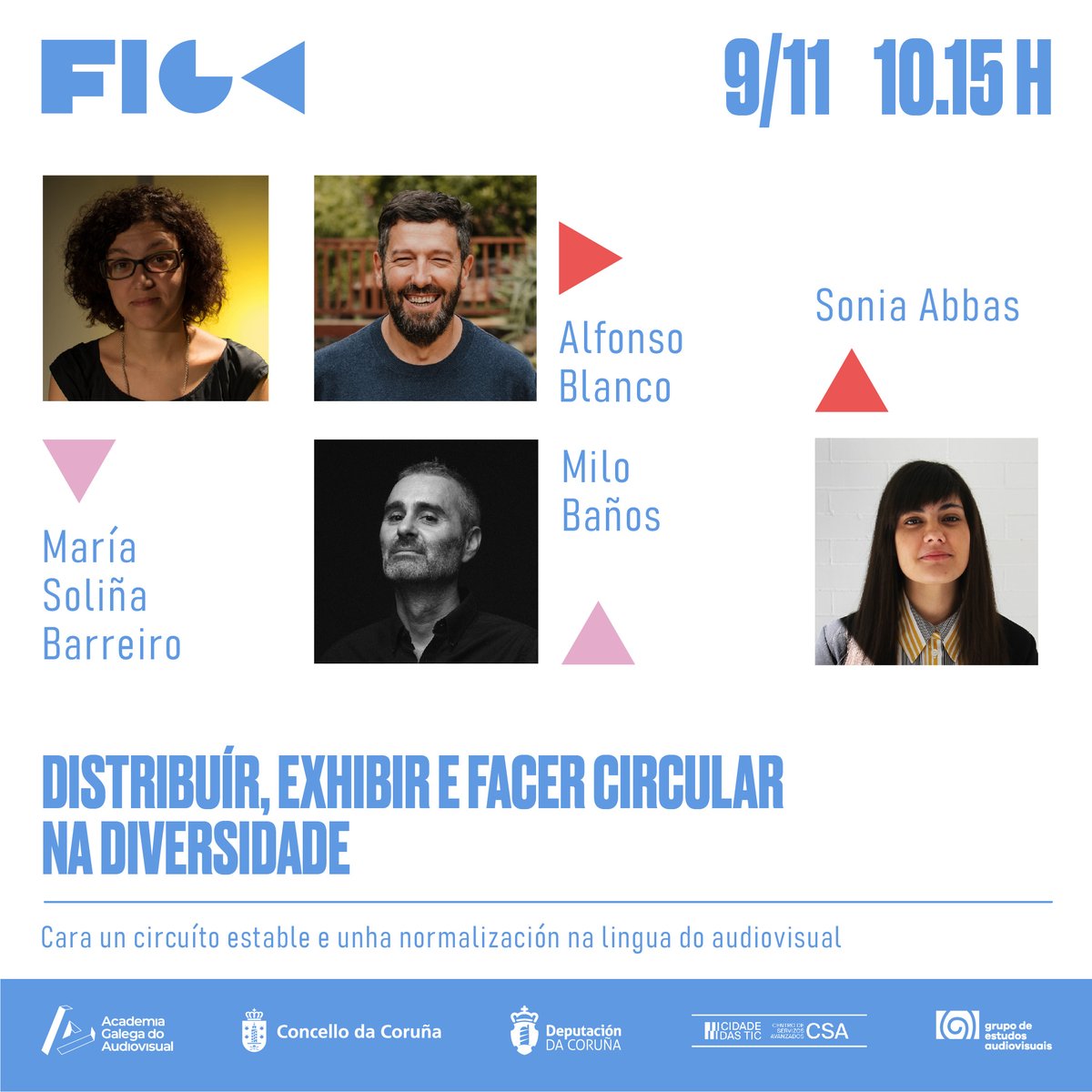 Academia Galega do Audiovisual (@academiagalegaa) on Twitter photo #FIGA | Virán ás nosas xornadas: María Soliña Barreiro, da <a href="/UniversidadeUSC/">USC</a>; Alfonso Blanco, de <a href="/Portocabo/">Portocabo</a>; Milo Baños, de Baños Films e Sonia Abbas, de <a href="/beginagainfilms/">Begin Again Films</a>
📅7-9/11
✍️i.gal/Ngxd7
🤝Apoian <a href="/ConcelloCoruna/">Concello da Coruña</a>,<a href="/DACCultura/">Cultura Depu. Coruña</a>
👉Colaboran <a href="/csacidadedastic/">CSA Cidade das TIC</a>,<a href="/GEA_USC/">estudos_audiovisuais</a> #FIGA | Virán ás nosas xornadas: María Soliña Barreiro, da <a href="/UniversidadeUSC/">USC</a>; Alfonso Blanco, de <a href="/Portocabo/">Portocabo</a>; Milo Baños, de Baños Films e Sonia Abbas, de <a href="/beginagainfilms/">Begin Again Films</a>
📅7-9/11
✍️i.gal/Ngxd7
🤝Apoian <a href="/ConcelloCoruna/">Concello da Coruña</a>,<a href="/DACCultura/">Cultura Depu. Coruña</a>
👉Colaboran <a href="/csacidadedastic/">CSA Cidade das TIC</a>,<a href="/GEA_USC/">estudos_audiovisuais</a>