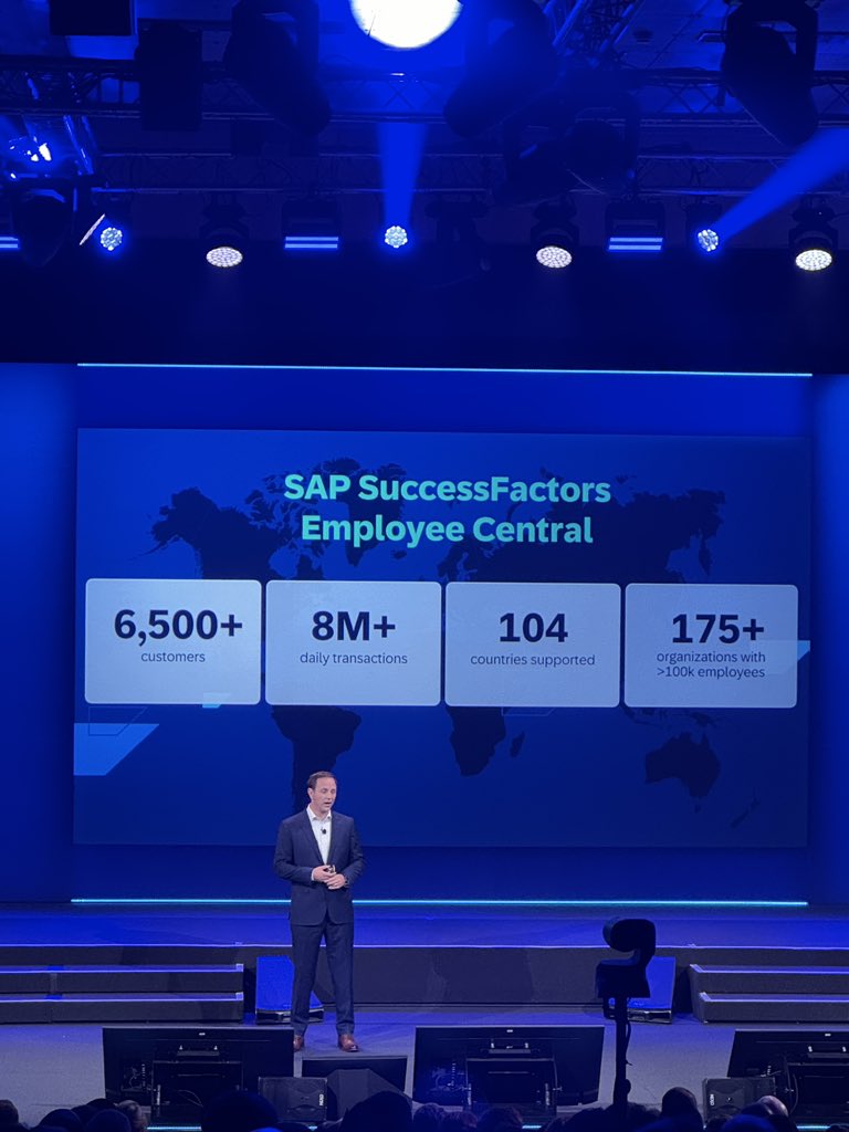nageshpolu's tweet photo. Exciting insights from #SuccessConnect Lisbon! by @DanBeck_LTD
SAP SuccessFactors continues to make a global impact across Employee Central, Time Tracking, and Payroll:
✅ 6,500+ customers on Employee Central, handling over 8 million daily transactions in 104 countries!
✅ Time Tracking adopted by 900+ customers with 2.5 million users across 85 countries.
✅ Employee Central Payroll processes €200 billion across 57 countries, delivering 6.5 million pay statements every month!
Proud to see SAP SuccessFactors driving innovation and supporting global workforces. 😇
#SAPSuccessFactors #HRTech #EmployeeCentral #TimeTracking #Payroll #HRTransformation