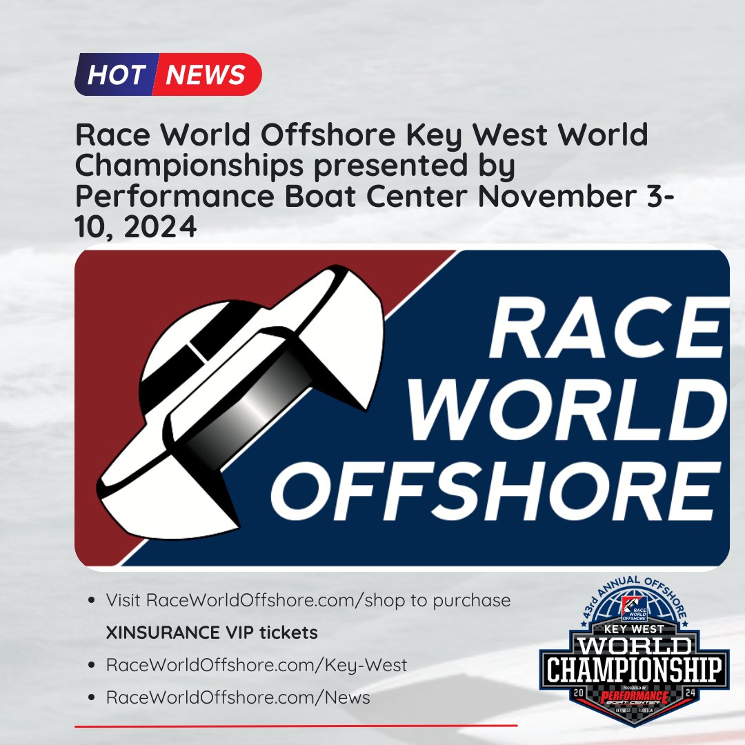 🏁 Get ready for the thrill of a lifetime at the Key West World Championships, November 3-10, 2024! Join us as over 70 high-performance boats take to the waves for 3 days of exhilarating racing.🌊🏆 #RaceWorldOffshore #KeyWestChampionships
raceworldoffshore.com/race-world-off…