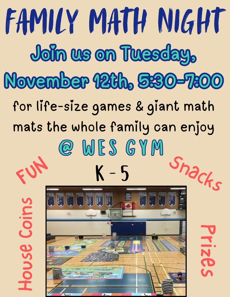 winpiratetales's tweet photo. Family Math Night at WES gym on Tuesday, Nov. 12 from 5:30 p.m. - 7:00 p.m. https://t.co/VMmN6ofeZc