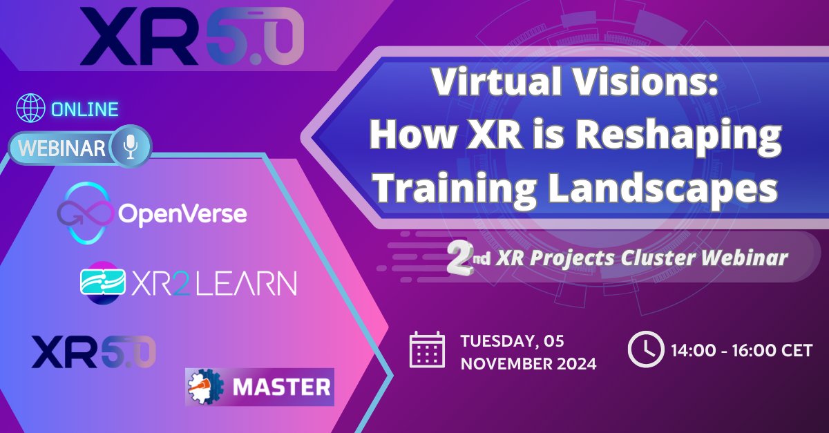 Master_XR (@masterxr_eu) on Twitter photo The 2nd #webinar with our #XRProjectsCluster: “Virtual Visions: How XR is Reshaping Training Landscapes" is taking place in 1 week!
#MASTERXR's Jesus Rosel <a href="/alecop/">Alecop Group</a> will present "Blending of XR Tech in learning methods". Don't miss out on his talk!
👉 lnkd.in/dr5aNuFi The 2nd #webinar with our #XRProjectsCluster: “Virtual Visions: How XR is Reshaping Training Landscapes" is taking place in 1 week!
#MASTERXR's Jesus Rosel <a href="/alecop/">Alecop Group</a> will present "Blending of XR Tech in learning methods". Don't miss out on his talk!
👉 lnkd.in/dr5aNuFi