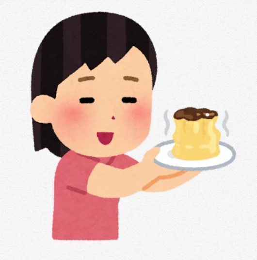  プリンを揺らす子供のイラスト(女の子) 